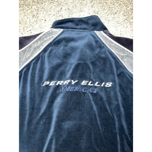 Vintage Perry‎ Ellis Sweatshirt Mens XL Velour Plush Full Zip Track Jacket - Picture 4 of 5